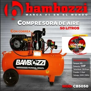 Compresora de Aire Con Correa Bambozzi 50 Litros 1HP