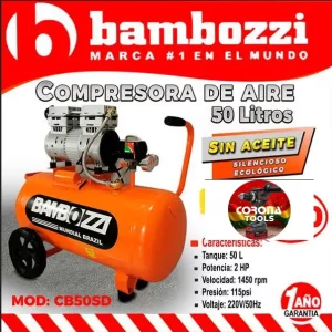 Compresora Sin Aceite Silenciosa Bambozzi 50L 2HP