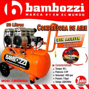 Compresora Sin Aceite Silenciosa Bambozzi 50L 3HP