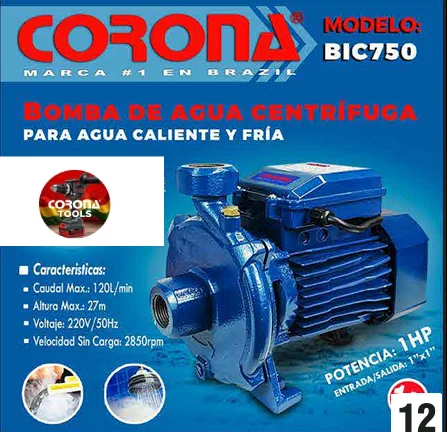 Bomba de Agua Centrífuga para Agua Caliente y Fría Corona BIC750 1 Bomba de Agua Centrífuga para Agua Caliente y Fría Corona BIC750