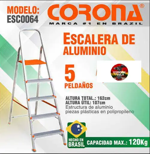 Escalera de Aluminio 5 Peldaños Corona ESC0064 1 Escalera de Aluminio 5 Peldaños Corona ESC0064