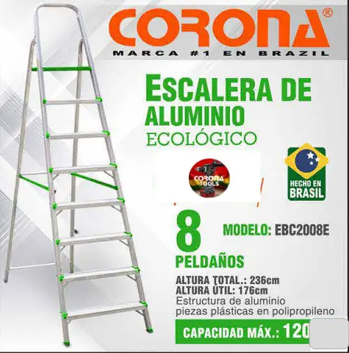 Escalera de Aluminio Ecológica 8 Peldaños Corona EBC2008E 1 Escalera de Aluminio Ecológica 8 Peldaños Corona EBC2008E