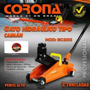 Gato Hidráulico Tipo Caimán Perfil Alto Corona GC200