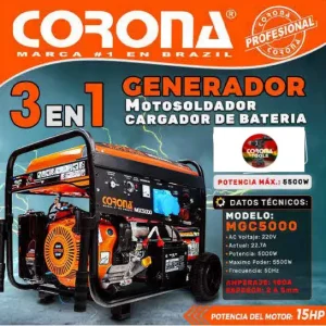 Generador 3en1 Motosoldador Cargador de Batería Corona MGC5000