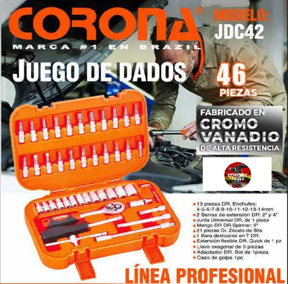 Juego de Dados 46 Piezas Corona JDC42 1 Juego de Dados 46 Piezas Corona JDC42