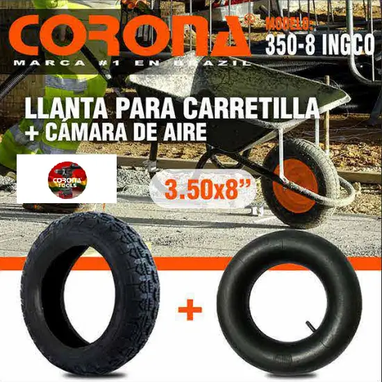 Llanta para Carretilla + Cámara de Aire Corona 350-8 INGCO 1 Llanta para Carretilla + Cámara de Aire Corona 350-8 INGCO