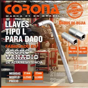 Llave Tipo L para Dado 22mm Corona LL3000