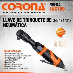 Llave de Trinquete de 3/8" (1/2") Neumática Corona LNC160