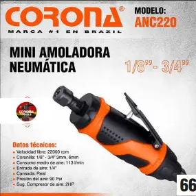 Inicio 38 Mini Amoladora Neumática Corona ANC220