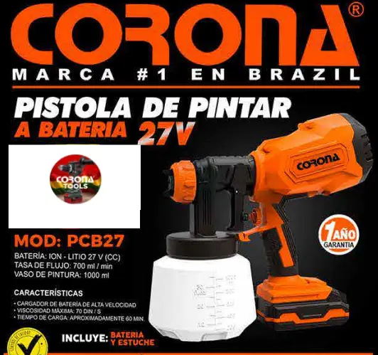 Pistola de Pintar a Batería 27V Corona PCB27 1 Pistola de Pintar a Batería 27V Corona PCB27