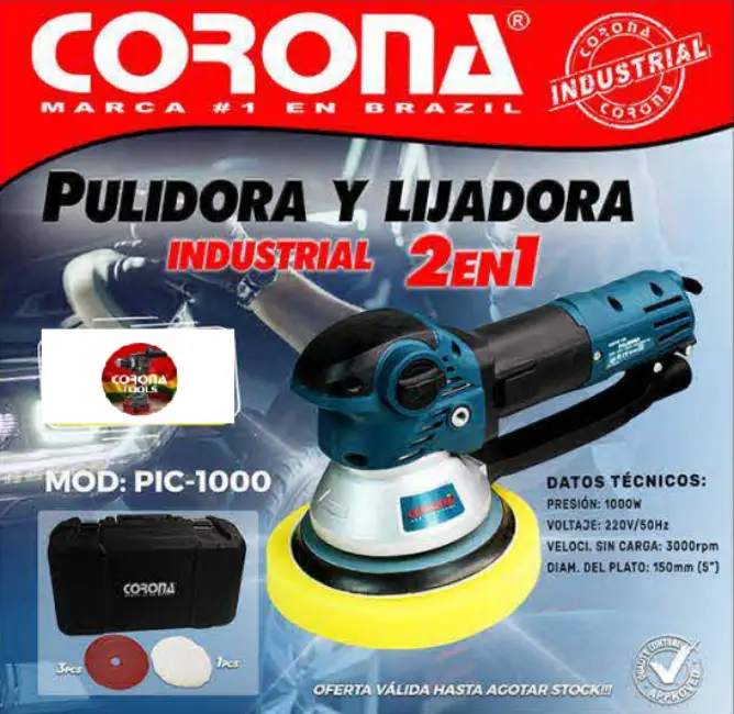 Pulidora y Lijadora Industrial 2en1 Corona PIC-1000 1 Pulidora y Lijadora Industrial 2en1 Corona PIC-1000