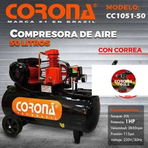 Compresora de Aire 50 Litros con Correa Corona CC1051-50