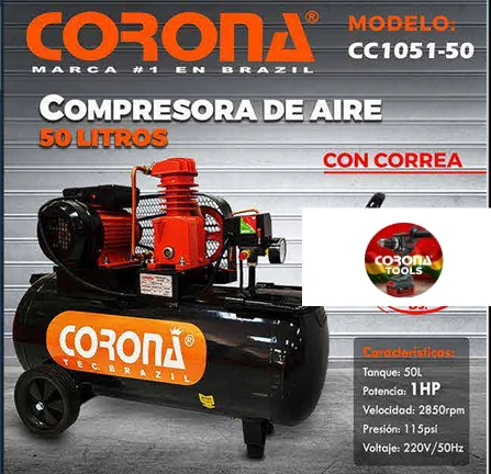 Compresora de Aire 50 Litros con Correa Corona CC1051-50