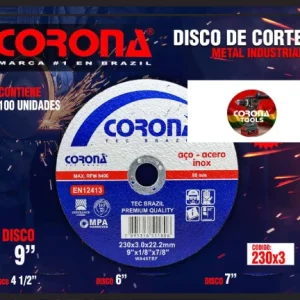 Disco de Corte Metal Industrial 9" Corona 230x3