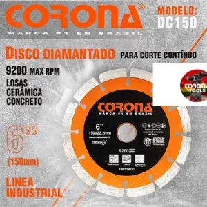 Disco Diamantado Corte Contínuo 6" (150mm) Corona DC150