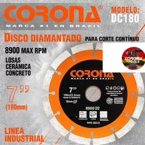 Disco Diamantado Corte Contínuo 7" (180mm) Corona DC180