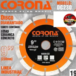 Disco Diamantado Corte Contínuo 9" (230mm) Corona DC230